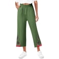 thumbnail image 2 of Womens Wide Leg Cropped Pants Cotton Linen Elastic High Waisted Palazzo Pants with Pockets Green, 2 of 8
