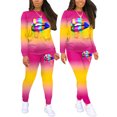 thumbnail image 4 of FOCUSNORM Women Lip Print Long Sleeve Sweatshirt + High Waist Pants Outfits, 4 of 5