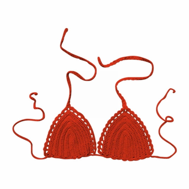 Hemlock Solid Color Hand Crochet Bikini Tops, Solid Color Hand Crochet Bikini Top, Euramerican Style, Summer Swimsuit, Orange Euramerican Swimsuit, Orange S, Size S-L