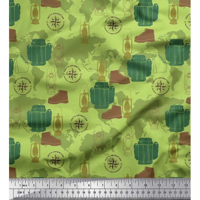 Soimoi Modal Satin Fabric Bag,Direction Compass & Shoes Travel Print Fabric by Yard 42 Inch Wide