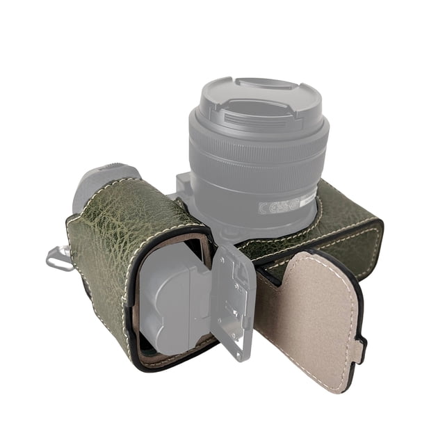 Graflsoa Étui pour Appareil Photo Fujifilm TP20 avec Sangle Réglable - Couverture Protectrice en Cuir Synthétique Vert Olive