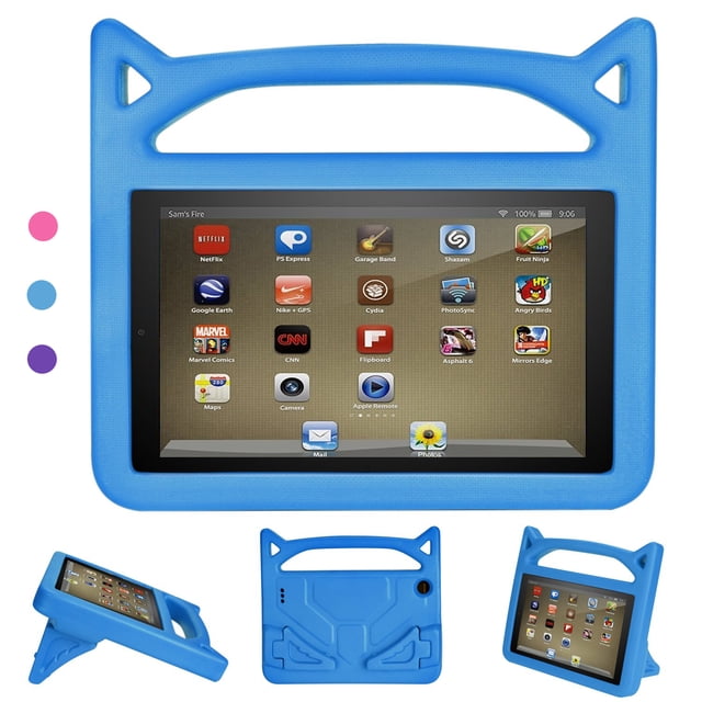 All-New Amazon Fire HD 8 Tablet Cover and Fire HD 8 Plus Tablet Case, compatible with 10th Generation 2020 release, featuring a vibrant blue EVA foam design. This lightweight, shockproof protective case includes a large handle for secure grip and a foldable stand for hands-free use. Designed for kids and adults, it offers cutouts for buttons, ports, speakers, and rear camera, ensuring full functionality. Ideal as a tablet sleeve or protective case for travel and everyday use.