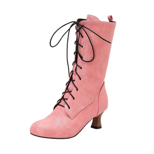 LOVZFMLL Bottes pour Femmes Bottes Chelsea Mi-Mollet à Lacets Bout Rond Sangles Ajustables Talon Évasé Moyen Bottes Mode Automne Hiver