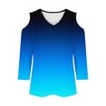 thumbnail image 4 of cfhntfmh 3/4 Sleeve Tops for Women Fashion Cold-Shoulder V Neck Printed T-Shirts Fall Lounge Solid Color Basic Vacation Shirts, 4 of 5