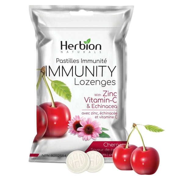 Herbion Naturals Pastilles d'Immunité avec Zinc, Vitamine-C et Échinacée Cerise