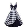 thumbnail image 1 of HKEJIAOI Liquidation d'Économies Robes Décontractées pour Femmes Cadeau de Noël Femmes Mode Décontractée Aguichant Été à Bretelles Nœud Décoratif Imprimé Rétro Panneau Robe Contrastée Bleu, 1 of 8