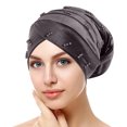 thumbnail image 1 of Womens Large Elastic Solid Color Comfortable Flat Hat Pearl Cap Nail Bead Pile Cap, 1 of 3