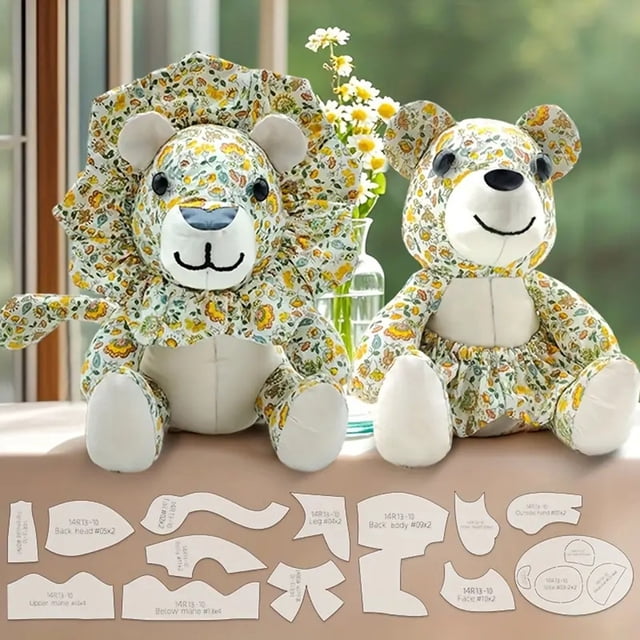 Ensemble de 13 Pcs Motifs de Couture Lion pour Débutants Jouet en Peluche Motif de Couture avec Gabarits Règle de Courtepointe Réutilisable Ensemble