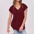 thumbnail image 4 of Olyvenn Hauts pour Femmes Été T-Shirts à Col en V 2025 Manches Courtes Hauts Décontractés Tendance Vêtements de Plage Vacances Basiques T-Shirts Rouge G, 4 of 9