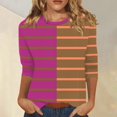 thumbnail image 1 of RXIRUCGD T-shirt à Rayures pour Femme à Col Rond et Manches 3/4, Rose Vif, Taille : 3TG, 1 of 5