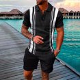 thumbnail image 2 of Mikilon Mens Trendy Outfits 2-Piece Set Short Sleeve Buttoned Lapel Printed T-Shirt Set Chic and Comfortable Short Sleeve Lapel Set Black L, 2 of 5