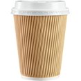 thumbnail image 1 of EcoNesxp Set of Insulated Kraft Paper Corrugated Thermal Cups with Lids Disposable Coffee Cups for Travel and Office Use 12 Ounces Great for Hot Drinks, 1 of 5