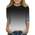 thumbnail image 1 of 2025 T-Shirts Décontractés pour Filles Manches 3/4 Col Rond Tops d'Été T-Shirts Unis Blouses d'Automne Chandail Tops Noir, 1 of 6