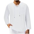 thumbnail image 1 of RXIRUCGD Men's Fashion Fallow Drawstring Solid Color Pockets Long Sleeve V-Neck Tops, White, Size: 2XL, 1 of 5