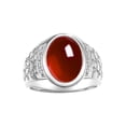 thumbnail image 1 of RYLOS Men's Rings 14K White Gold Nugget Ring with Cabochon Gemstone & Diamonds Garnet Rings For Men Size 9, 1 of 7