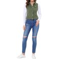 thumbnail image 2 of INSPIRE CHIC Veste Sans Manches en Denim Délavé pour Femme à Poches à Rabat sur la Poitrine, à Simple Boutonnage, Vert Armée, P, 2 of 6