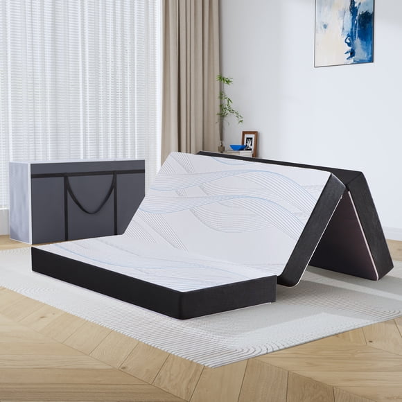 GELBIY Queen Folding Mattress with Carry Case, 6 Inch Tri Fold Memory Foam Mattress with Washable Cover & Non Slip Bottom, 78"X 58"X 6", Black, Child Adult