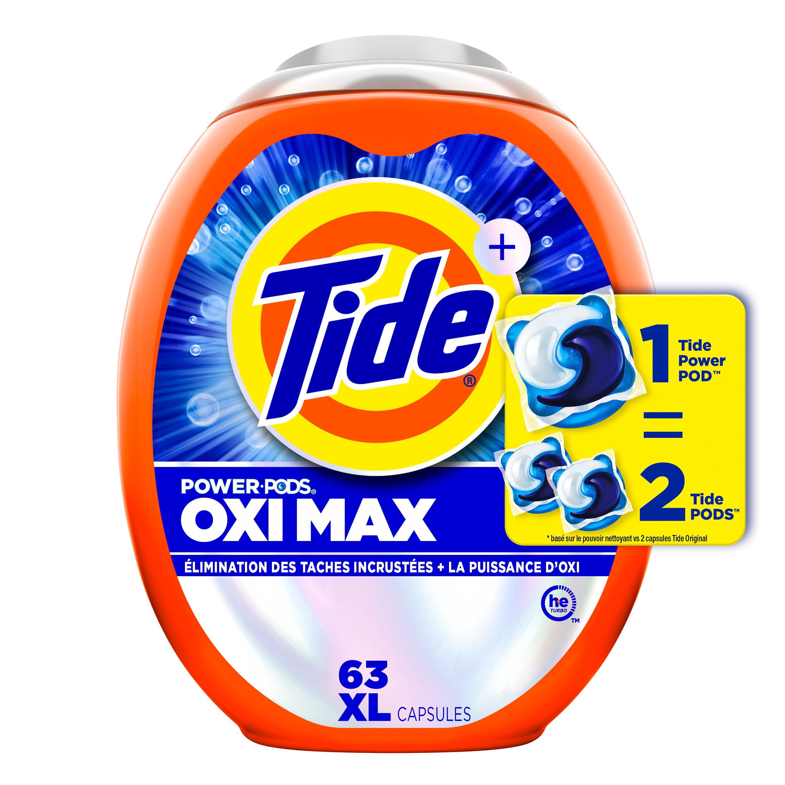 Tide Capsules Oxi Max Power Capsules de Détergent à Lessive, Détachant Plus Puissance Oxi, Capsules de Savon Détergent pour le Lavage de la Lessive, compatible HE, 3,96 Litres, 100 Brassées