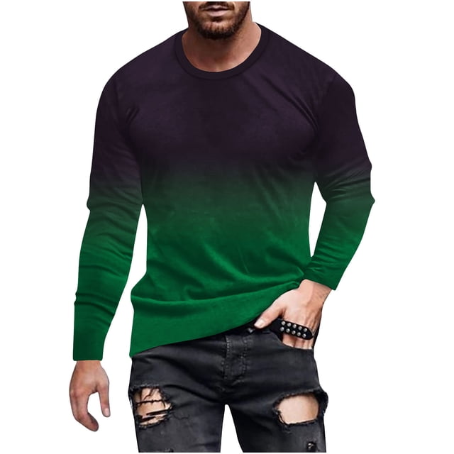T-Shirts Sans Manches pour Hommes T-Shirt Dégradé pour Hommes Impression 3D Non Positionnée T-Shirt Décontracté à Manches Longues Col Rond Haut Blouses T-Shirts en Coton pour Hommes T-Shirts d'Été pour Hommes