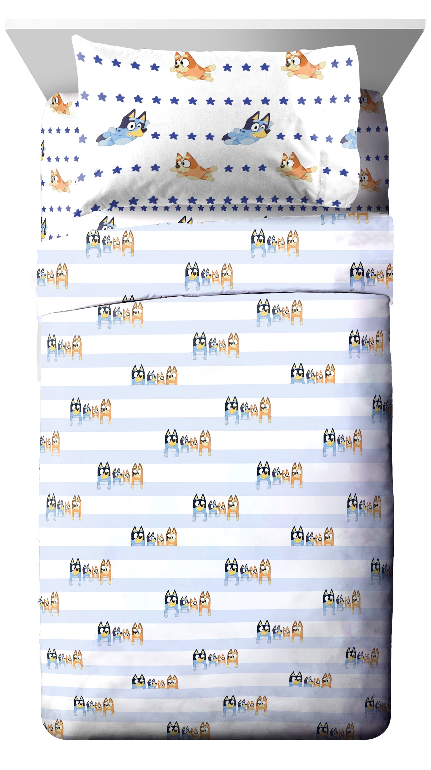 Bluey Dans le Rêve Ensemble de Draps 3-Pièces pour Lit 1 Place, 100 % Polyester