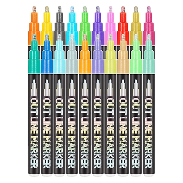 Agiferg 1.5ml Dream Double Line Outline Pen Set DIY Hand Account Pen Color Metal Double Line Highlighter