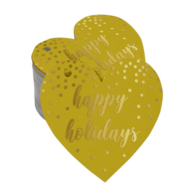 Inkdotpot 50 Pack Real Gold Foil Paper Tag Happy Holiday Favor Hang Tag