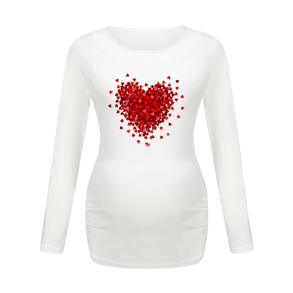 Maternity Blouse Womens Maternity Irregular Print Hem Tee Casual Long Sleeve Crew Neck Basic Nursing Shirt Top Breastfeeding