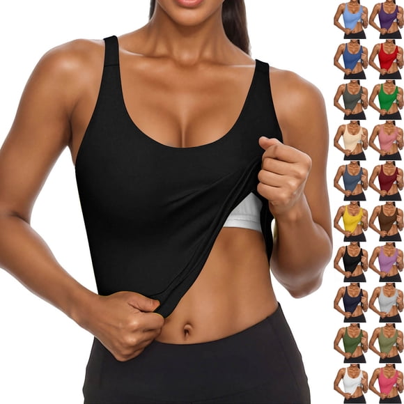 lcziwo Tank Top with Built in Bra for Women Shelf Bra Camisole Tops Sleeveless Workout Cami Shirt Padded Undershirts Sales of the Day Green XXL