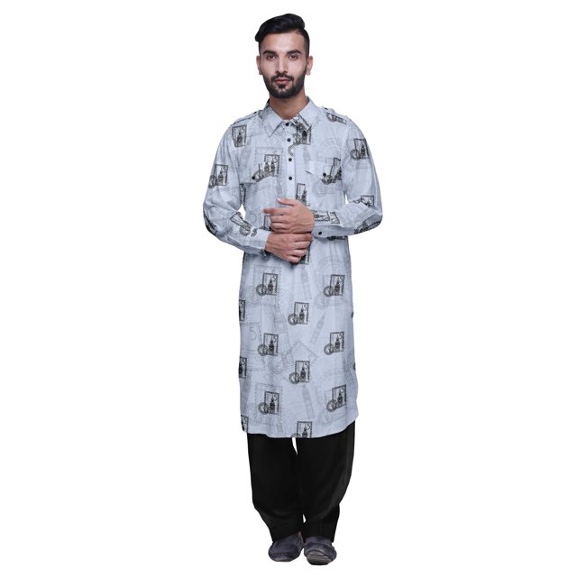 Atasi Kurta Pathani pour Hommes à Col Classique à Manches Longues Salwar Ensemble de Kurta de Mariage