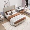 thumbnail image 4 of Noble House Queen Upholstered Platform Bed,High Headboard Linen Cloth,12-Slat Support,Beige, 4 of 10