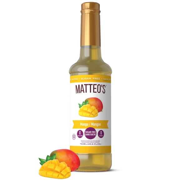 Matteo's Sirop Aromatisant Sans Sucre pour Café, Mangue, Délicieux Sirop de Café, 0 Calories, 0 Sucre, Compatible Keto (750mL, Bouteille Unique)