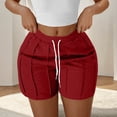 thumbnail image 2 of Olyvenn Shorts d'Entraînement pour Femmes Été Taille Haute à Cordon de Serrage Course Gym Short Uni Décontracté à Coutures Exposées Shorts de Sortie Rouge P, 2 of 3