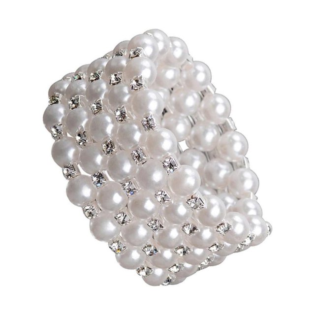 Thinsony Femmes Chic Perle Strass Stretch Bracelet Mariage Bal pour Mariée Blanc 5 Rangée 1Set