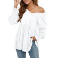 thumbnail image 1 of Qertyioot Hauts de Mode pour Femmes, Tunique Décontractée Aguichant à Manches Longues, Col en V, Manches Longues Bouffantes, 1 of 7