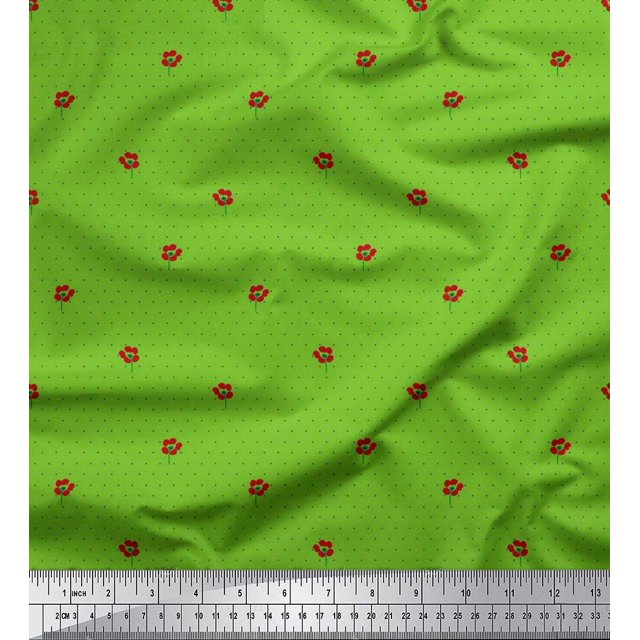Soimoi Poly Georgette Fabric Artistic Flower & Dots Fabric Prints By Yard 52 Inch Wide
