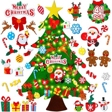 Ensemble de Sapin de Noël en Feutre Max Fun DIY 3.2 Pieds avec 41 Ornements pour Enfants Tout-Petits Décoration Murale Maison Kits d'Artisanat de Noël Fournitures de Fête