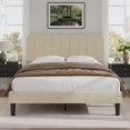 thumbnail image 2 of VECELO Full Size Upholstered Beds, Modern Platform Bed Frame with Adjustable Headboard, Wooden Slats Support/No Box Spring Needed, Beige, 2 of 8