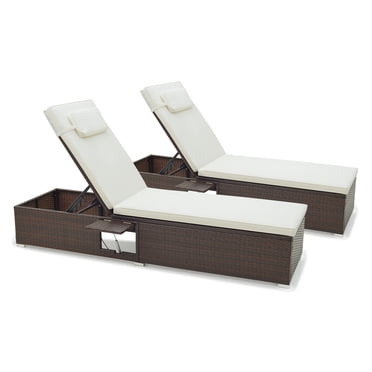 Gymax Chaise Lounge Set of 2 w/ 6-level Backrest Comfy Seat Cushion & Headrest Patio
