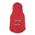 thumbnail image 3 of Holiday Time Dog Clothes: Hooded Jacket for Fall & Winter, Red with Faux Toggles, Size XS-XL, 3 of 8
