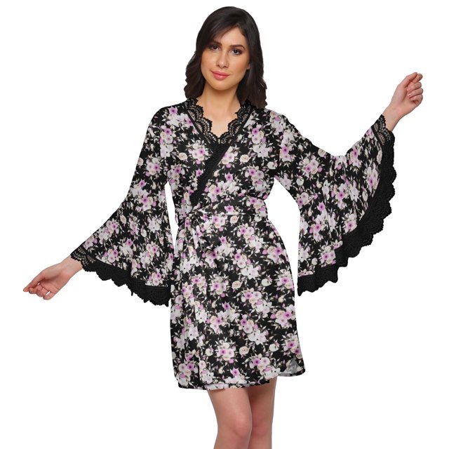 Moomaya Peignoir Imprimé pour Femmes Robe de Chambre Courte en Coton Peignoir d'Été