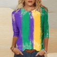 thumbnail image 2 of Penkiiy T-shirt Blouse Décontractée à Col Rond Manches 3/4 Mode Mardi Gras pour Femmes 3TG Multicolore, 2 of 5