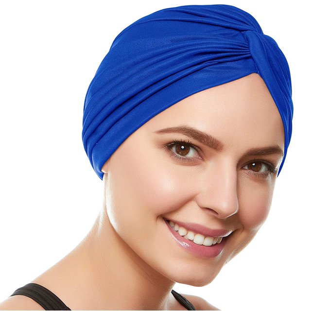 Beemo Womens Swim Cap Bathing Turban-Polyester Twisted Pleated Turban Head Cover - Royal