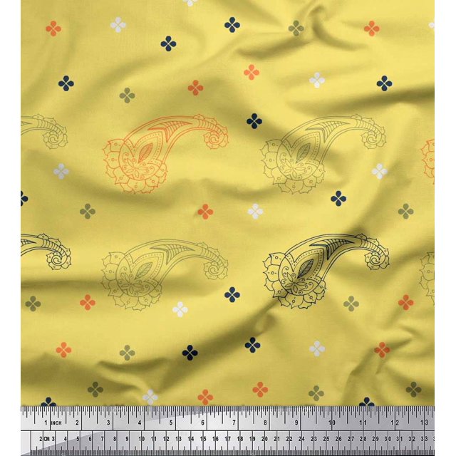 Soimoi Poly Georgette Fabric Paisley & Jamdani Print Fabric by the Yard 42 Inch Wide