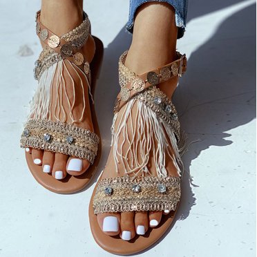 Dvkptbk Sandals Women Summer Womens Flip-Flops Open Toe Casual Shoes Flats Rhinestones Roman Sandals Womens Shoes