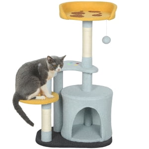 PawHut Arbre de chat, 31.5" Tour de chat pour les chats intérieurs avec perche en peluche, bleu