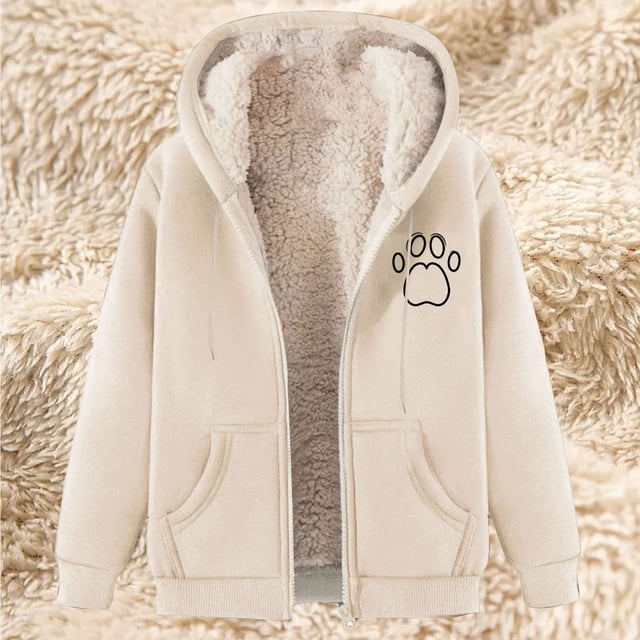 LOVZFMLL Jackets for Women's Fashionable Printed Fleece Hooded Sweatshirt Jacket
