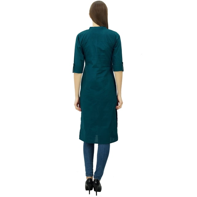 Phagun Kurti Tunique Unie en Coton Col Mandarin Kurta Blouse Ethnique Décontractée