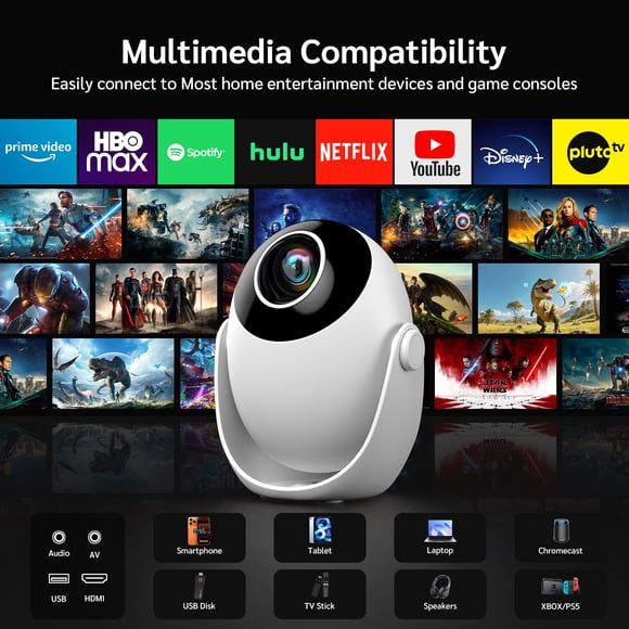 [Auto Focus/applications Intégrées] Salange Mini Projecteur, Prise en Charge 1080P 4K avec Wi-Fi et Bluetooth 5.4, Projecteur FHD 7000LM pour Film/théâtre Extérieur, Blanc