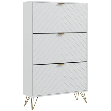 HOMCOM Armoire de Rangement pour Chaussures avec 3 Tiroirs Basculants pour 18 Paires de Chaussures Blanc