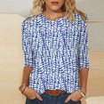thumbnail image 2 of HKEJIAOI T-shirts à Manches 3/4 pour Femmes Col Rond Imprimé Floral Top Femme à Manches Trois-Quarts, 2 of 5